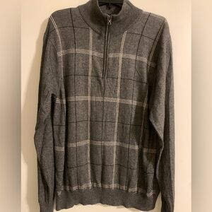 Austin Reed Gray Zip-Up Silk & Cashmere Sweater with Check Pattern Size L